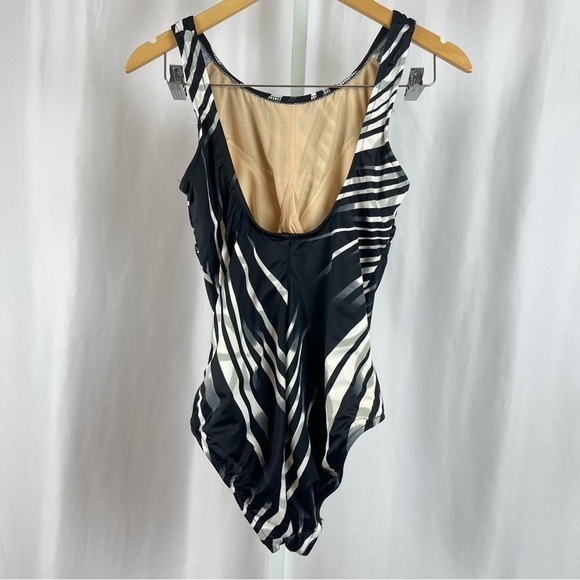 Carol Wior Vintage Size 10 Ruched Side Open Back Swimsuit Abstract High Side 80s - Picture 2 of 6